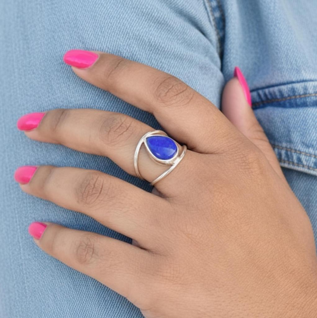 Lapis Lazuli Stacking Ring, 925 Sterling Silver Jewelry, Boho Minimalist Statement Ring for Women, Gift for Her