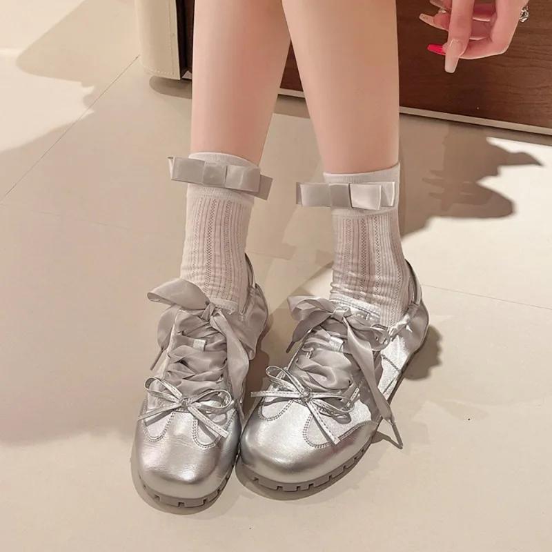 New Spring Women Ballet Flats Fashion Elegant Round Toe Cross Strap Shoes Ladies Comfort Street Style Soft Sole Ballerinas Shoes