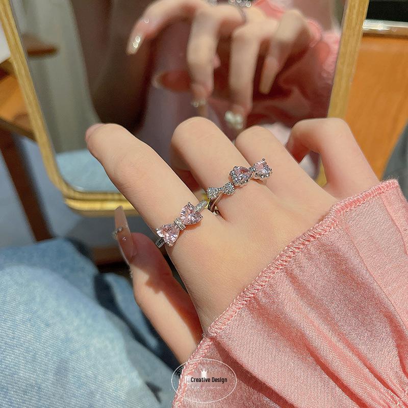 Elegant Pink Zircon Butterfly Adjustable Ring - Korean Light Luxury Design