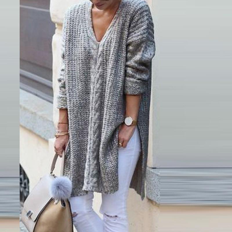 Pulover tricotat de lungime medie pentru femei, european și american, iarna 2023