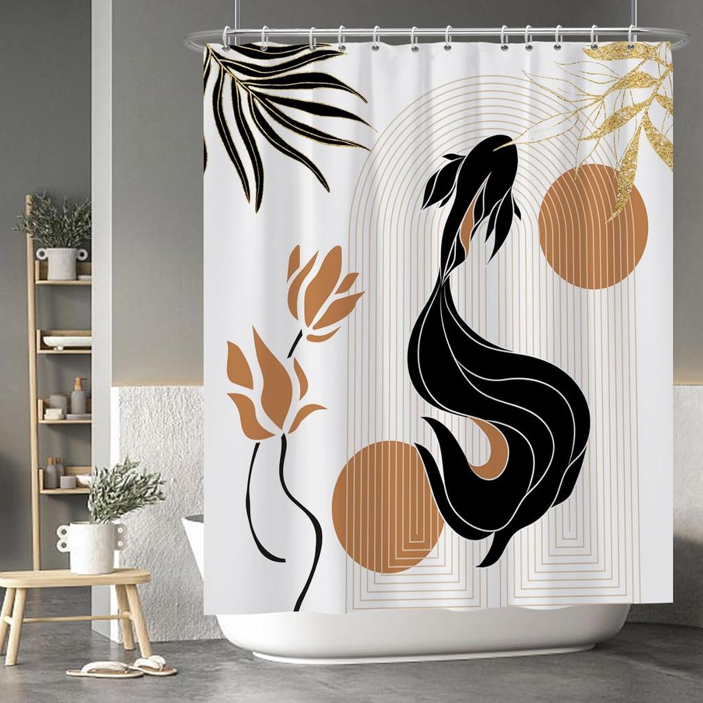 Black Grey Plant Leaves Shower Curtain Medieval Modern Abstract Bathroom Decorative Shower Curtain With Hooks 180X180Cm