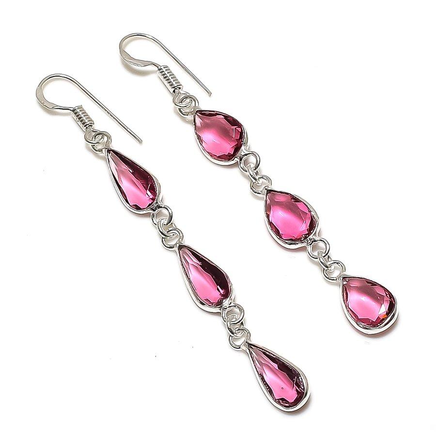 

Серьги ручной работы из стерлингового серебра 925 пробы с натуральным розовым рубиллитом 2,60 дюйма u5V20