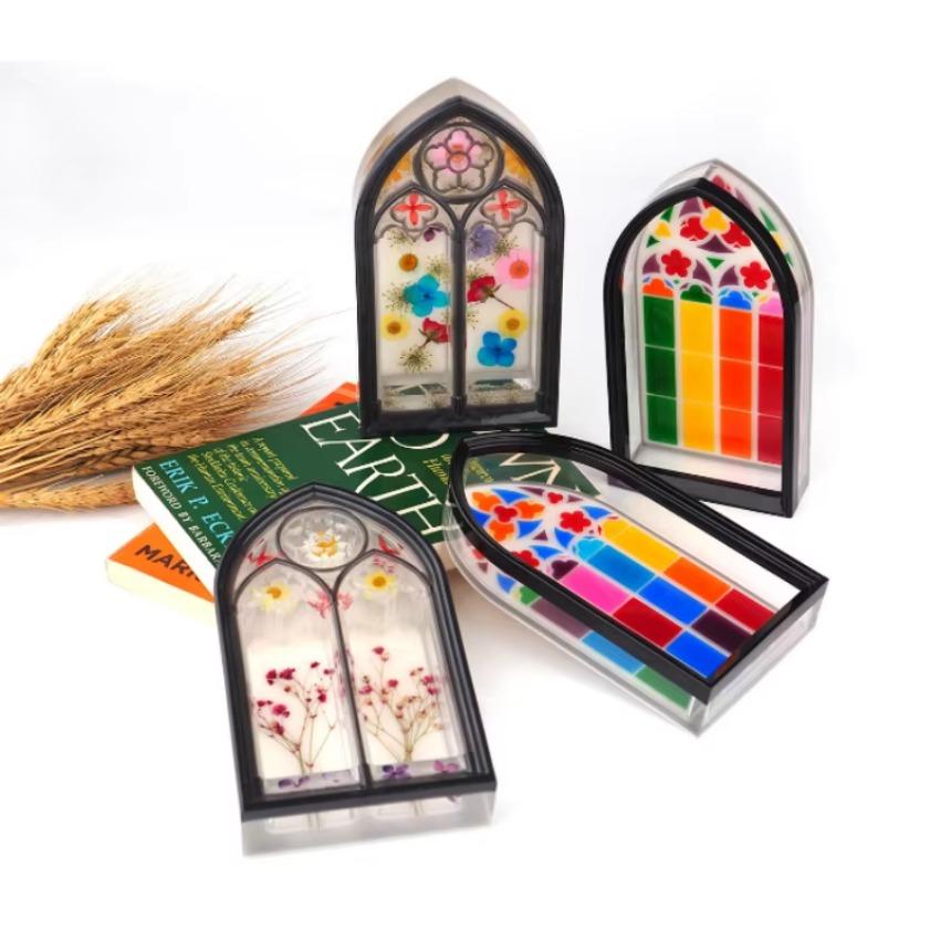 1 Pcs Jewelry Display Holder Tray DIY Dish Mold Church Window Crystal Epoxy Resin Mold Cabinet Storage Box Silicone Mould