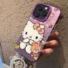 Full-screen Hello Kitty phone case for iPhone 16 Pro Max, cute cartoon design, 14/13/12/11, double-layered, colored silver.
