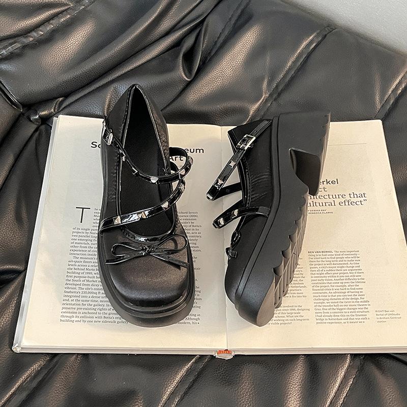 Shallow Mary Jane shoes women's autumn fashion bow retro casual single shoes with skirt small leather shoes trend