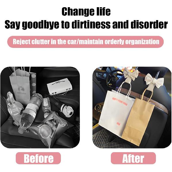 Car Purse Hooks, 2PCS Cute Bow Vehicle Seat Headrest Hanger for Bags, Space Saving Automotive Back Seat Storage Hanging Holder Decor Accessories,
