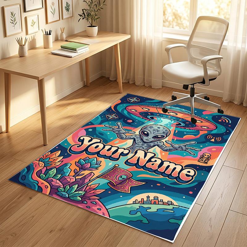 Adventure Alphabet Theme Soft Crystal Velvet Rug Custom Name & Text Print Non Slip Floor Rug for Bedroom Living Room