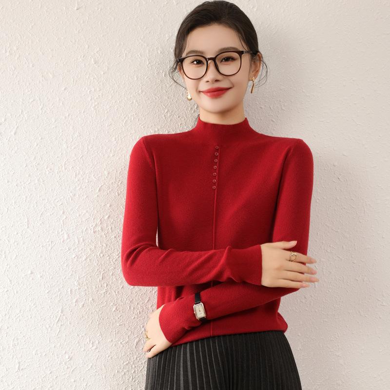 Autumn and Winter Women's Half-high Neck Slim Solid Colour Warm Bottoming Knitwear