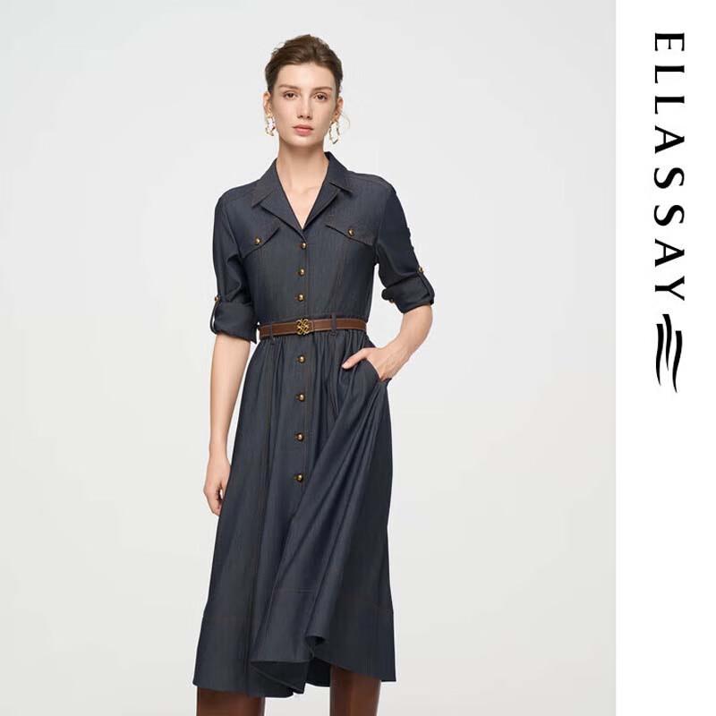 ELLASSAY Women's Elegant Retro Denim Shirt Dress