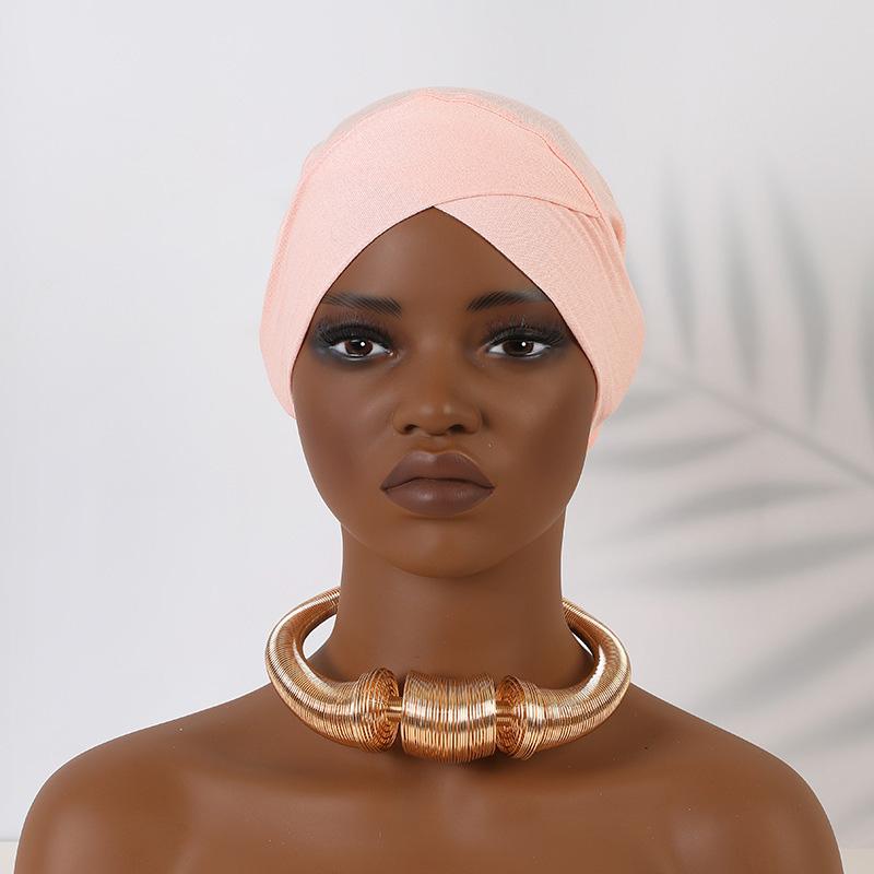 Hijab Caps Headdress Solid Color Muslim Underscarf Cap Soft Elastic Crossed Forehead Female Headscarf Turban Bonnet