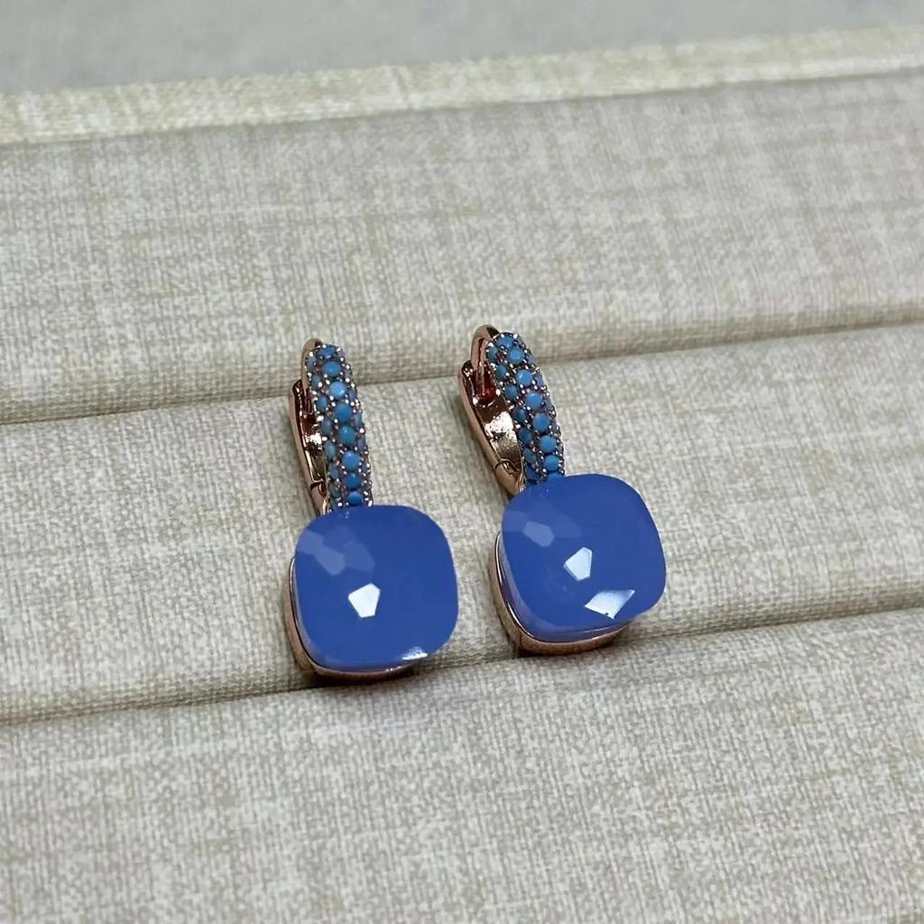 Boucles d'oreilles Nudo 10,6 mm Incrustées de Turquoise Zircon Pour Femmes Topaze Bleue Pendantes Carrées en Cristal Boucle d'oreille Bijoux de Mode Cadeau