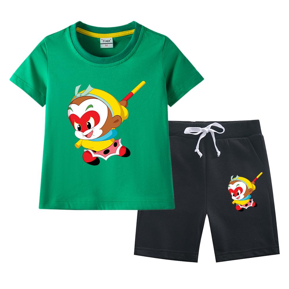 Sun Wukong Boys' Summer 2023 Cotton Outfit: Short Sleeve T-shirt & Shorts Two-Piece Set