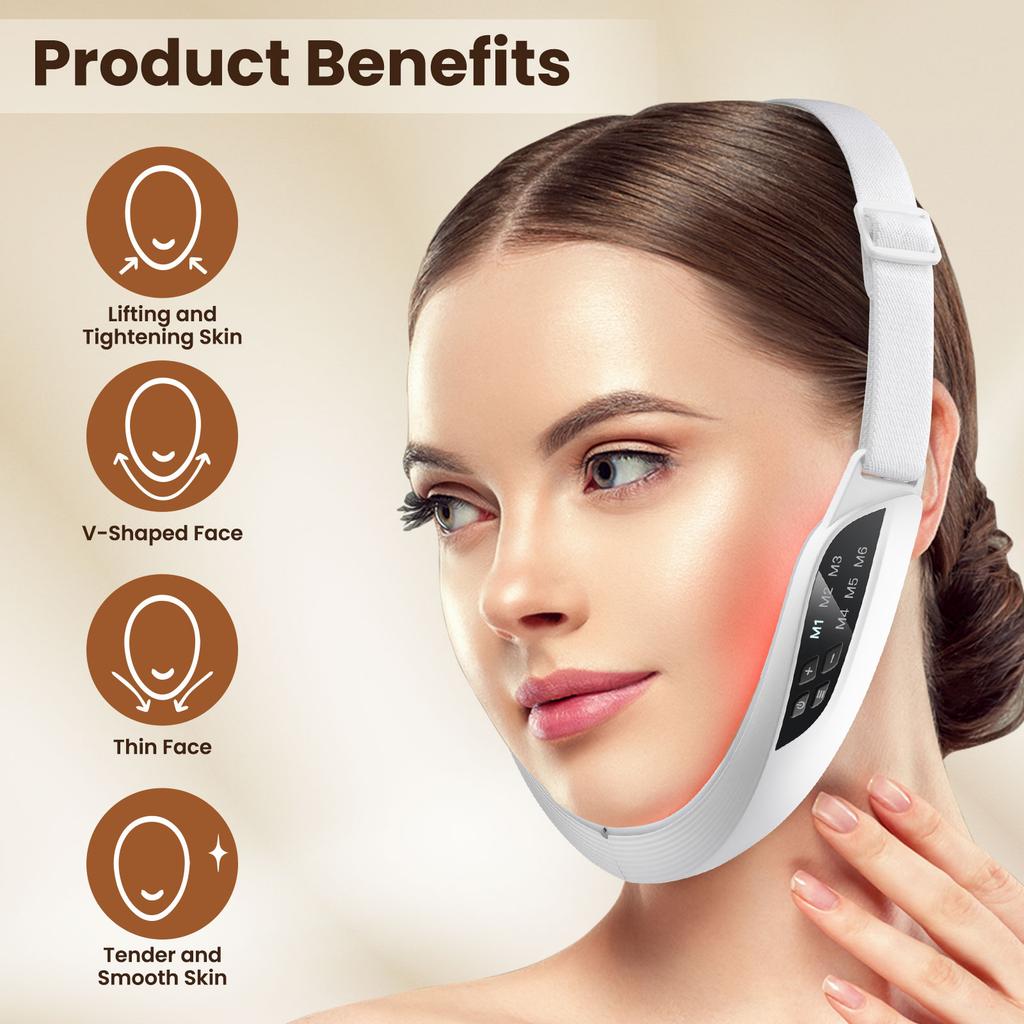EMS Microcurrent V Face Beauty Device  5 Color Light Therapy Vibration Facial Massager Tighten Skin Remove Double Chin Lift Belt