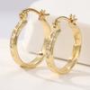 Vintage Copper Material Hand Carved Star Pattern Golden Plated Hoop Earrings for Women's  Concise Party Festival Jewelry
