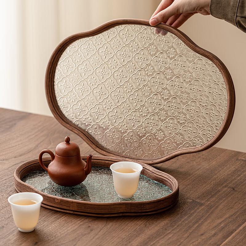 Jiumuqing Retro Chinese Glass Tea Tray