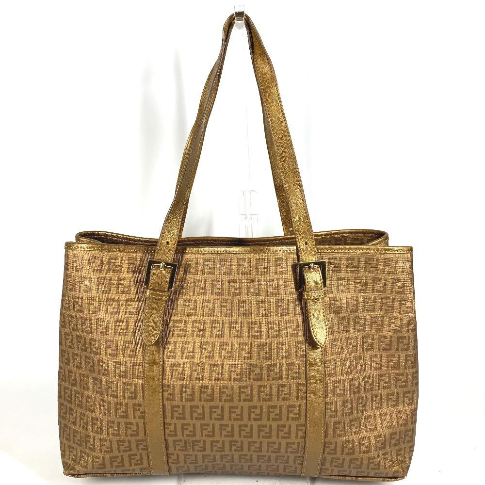 FENDI 8BH238 Zucca Zucchino Logo Bag Tote Bag Shoulder Bag PVC/Leather Gold