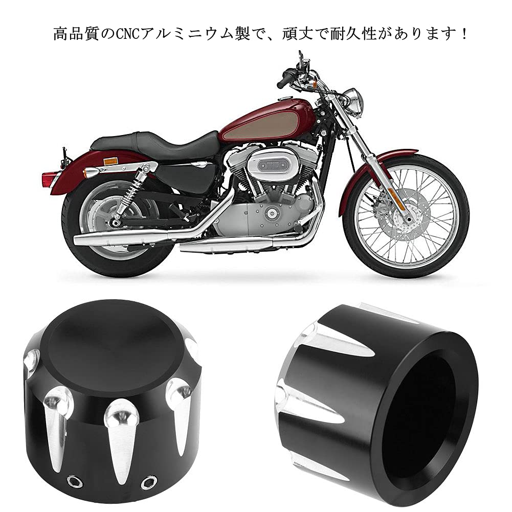 Harley Aftermarket Axle Nut Cover Deep Edge Cut Motorcycle Black CNC Aluminum Front Axle Skull Nut Bolt Cover Cap (A)
