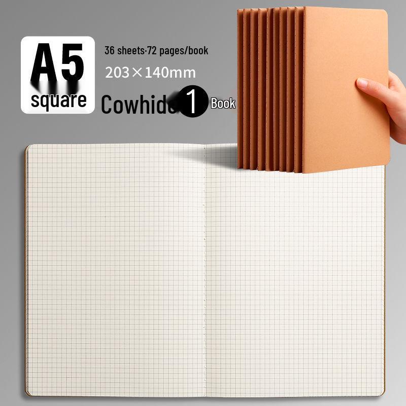 B5 Student Notebook: White, Kraft Paper, Stitched Binding, Blank, Lined, Grid Options