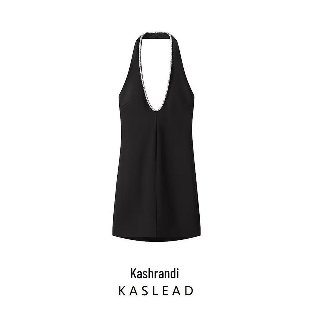 Autumn 2024 Women's Fashion: Slimming Halter Neck Short Dress, European & American Style