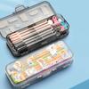 Kawaii Transparent Pencil Case Double Layer Multifunction Kids Pen Stationery