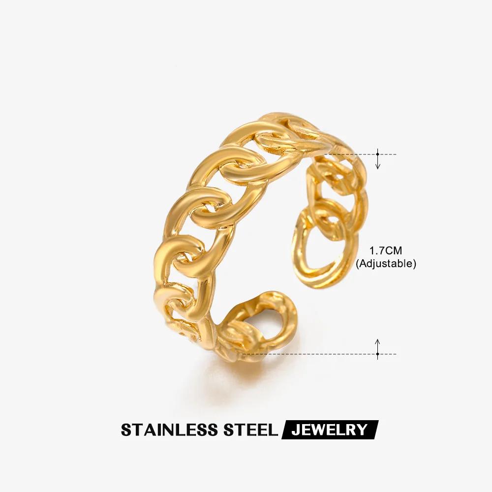 1Pcs Stainless Steel Geometric Chain Hollow Ring For Women Trendy Simple Personality Open Ring Waterproof Jewelry Accessories