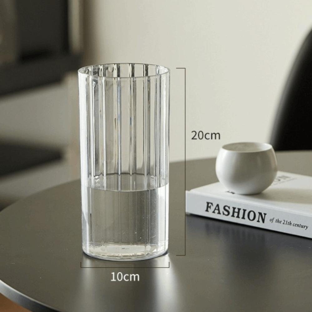 Ribbed Design Clear Flower Vase Large Size Unbreakable Plastic Flower Wake Up Vase Transparent Acrylic Cylinder Shape