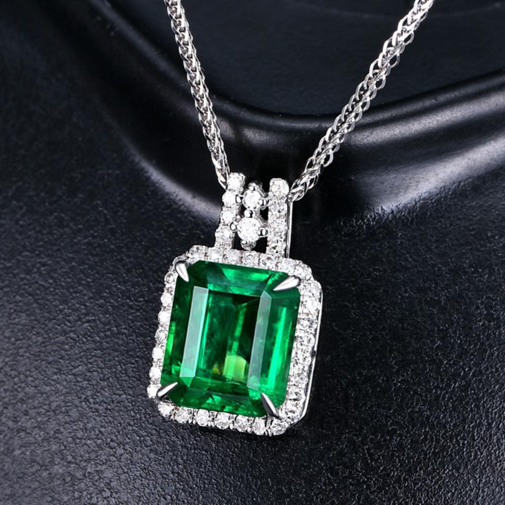 Emerald Princess Cut Pendant Luxury Party Engagement Zircon Necklace Jewelry