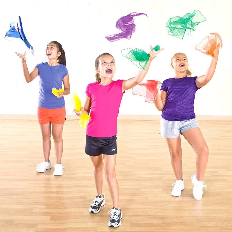 6Pcs Candy Color Square Dance Scarf Rhythm Scarves For Kids Children Movement Party Favors Magic Tricks Performance Props