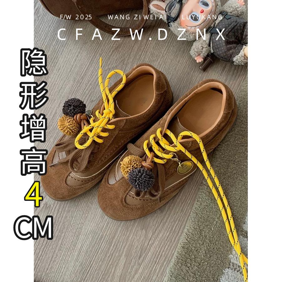 2025 Autumn New Matte Lace-up Round Head Flat Bottom German Training Women's Shoes Soft Sole Versatile Casual Board Shoes Single Shoes Women's Senior