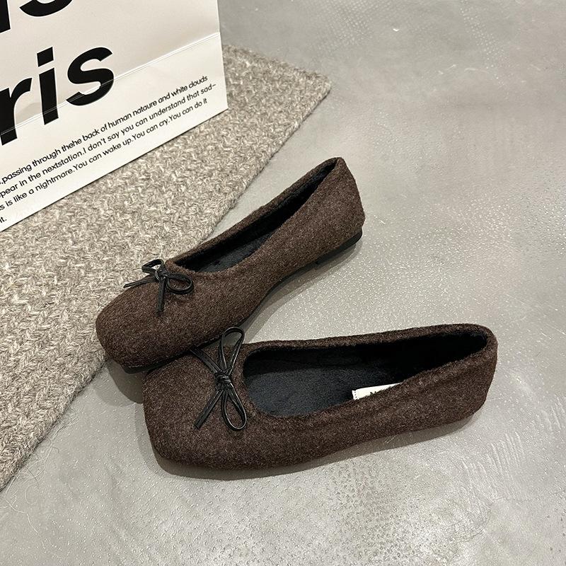 Xiaoxiangfeng Square Head Suede Soft-soled Cotton Single Shoes Women's 2025 Spring and Autumn New Shallow Bow Flat Mary Jane Shoes
