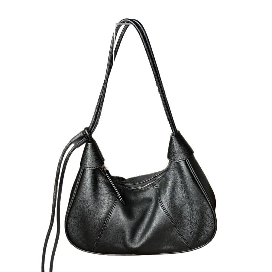 

New Style Top Cowhide Design Real Leather Moon Bag Casual Comfortable Soft Cowhide Cow Horn Bag Large Capacity Soft Cowhide Cow Horn Bag 30x8x16cm чёрный