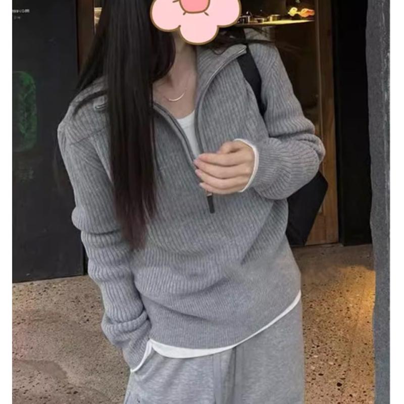 Fashion Half-zipper Turtleneck Women's Sweater Autumn and Winter New Long Sleeve Inner Knitted Pullover Sweaters Elegant Simple Top Clothes 2503