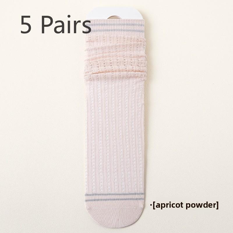 5 Pairs of Women's Spring and Fall Mesh Month College Style Cotton Midtube Stocking