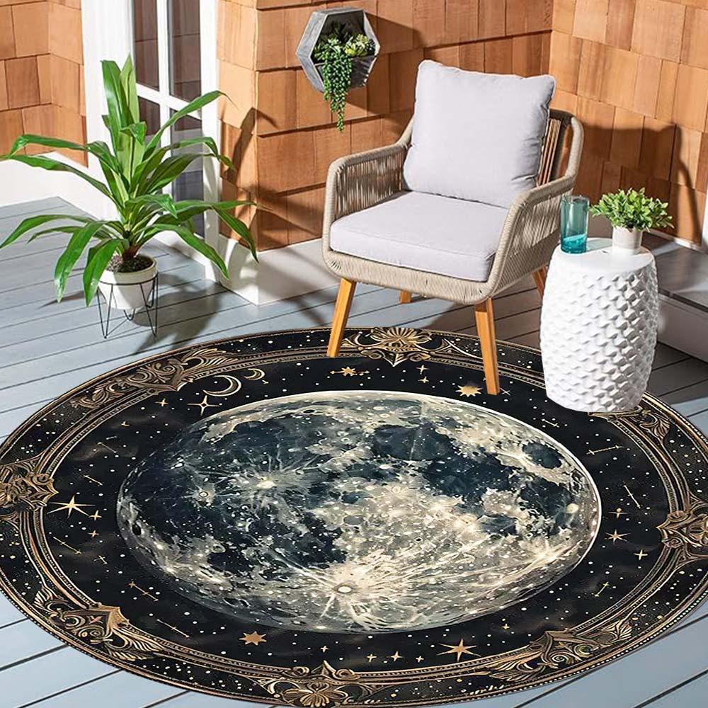 1 Piece Moon Pattern Outdoor Round Carpet Floor Mat Doorway Decorative Carpet Outdoor Patio Camping Carpet Living Room Bathroom Bedroom Decorative