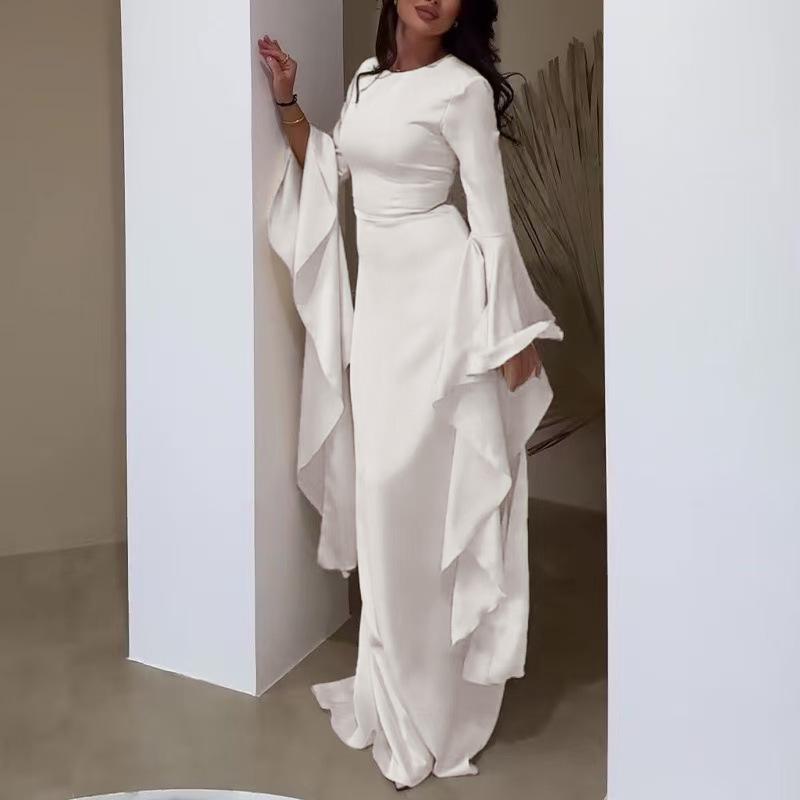 

Женское приталенное платье макси с расклешенными рукавами, элегантное вечернее платье с юбкой в пол M белый