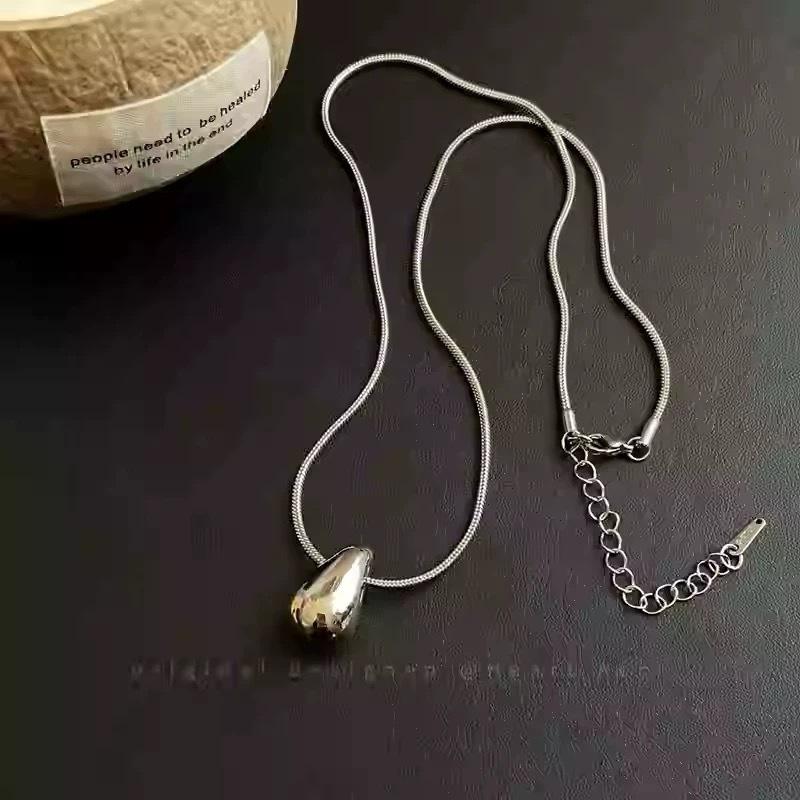 Silver simple water drop titanium steel necklace women s 2025 new autumn does not fade long sweater chain sweater chain accessories