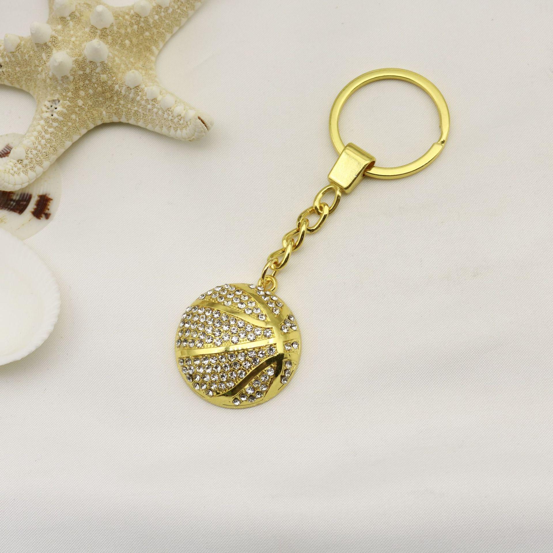 Trending Hip-Hop Style Full Diamond Basketball Keychain золотой
