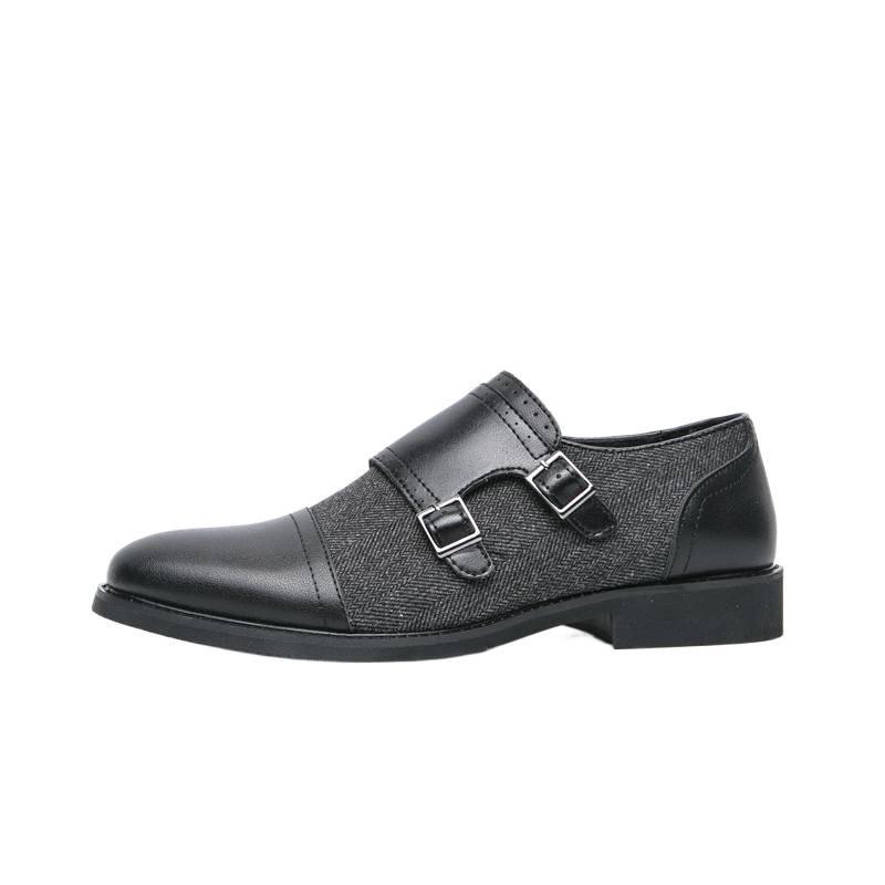 Men's Formal Leather Buckle Shoes - British Style, Pointed Toe, Large Sizes, Perfect for Office & Weddings