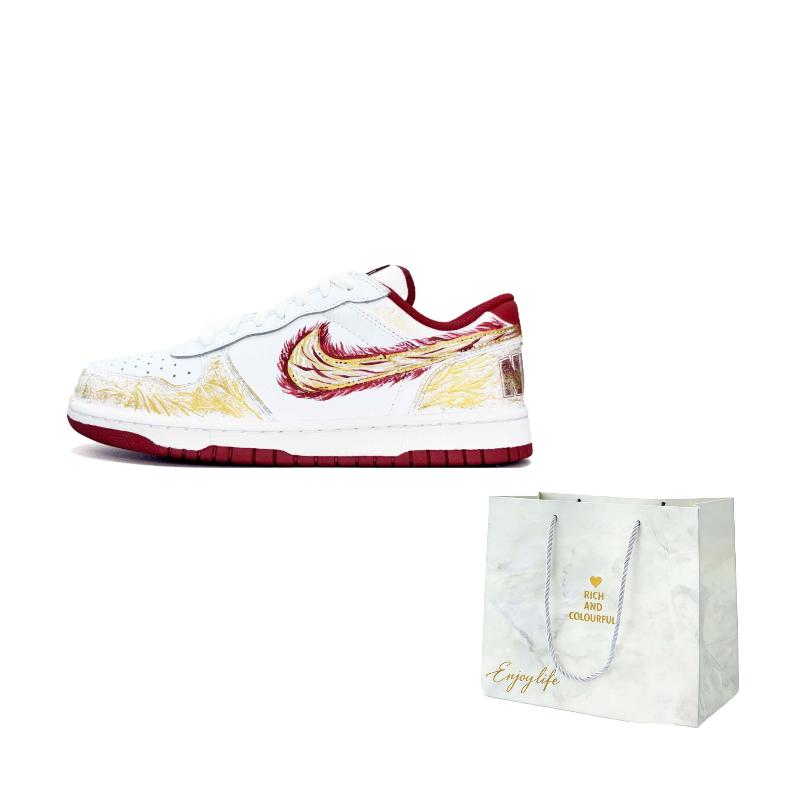 

Nike Big Nirvana Phoenix Leather Abrasion Resistant Lightweight Low top Skateboard Shoes Unisex Red Gold 355152-150() 41