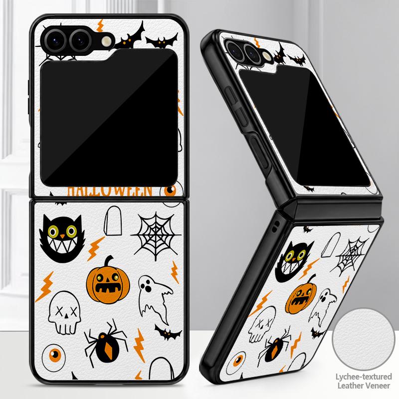Christmas Ghost Halloween Case For Samsung Z Flip 8 7 FE 6 5 4 Hybrid Leather Skin Hard PC Bumper Cover For Galaxy Z Flip8 Flip7 Flip6 Flip5
