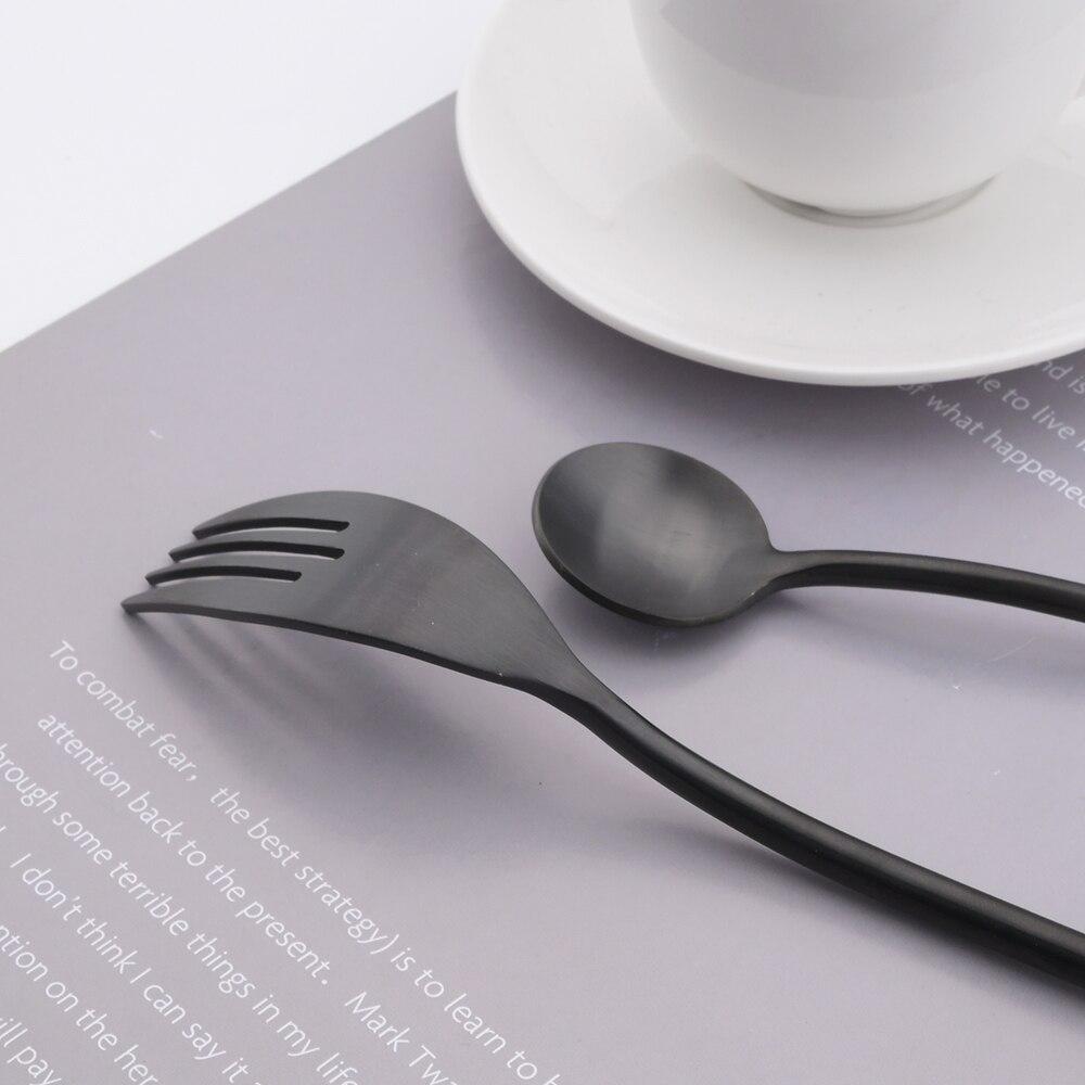 16Pcs/Set Matte Black Tableware Set 304 Stainless Steel Cutlery Knife Fork Spoon Dinner Set Brunch Dinnerware Kitchen Flatware