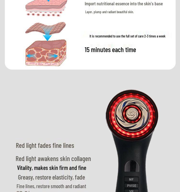 EMS Vibration Massage Beauty Device with Color Light for Lifting, Firming, and V-Face Red/Blue Light Therapy