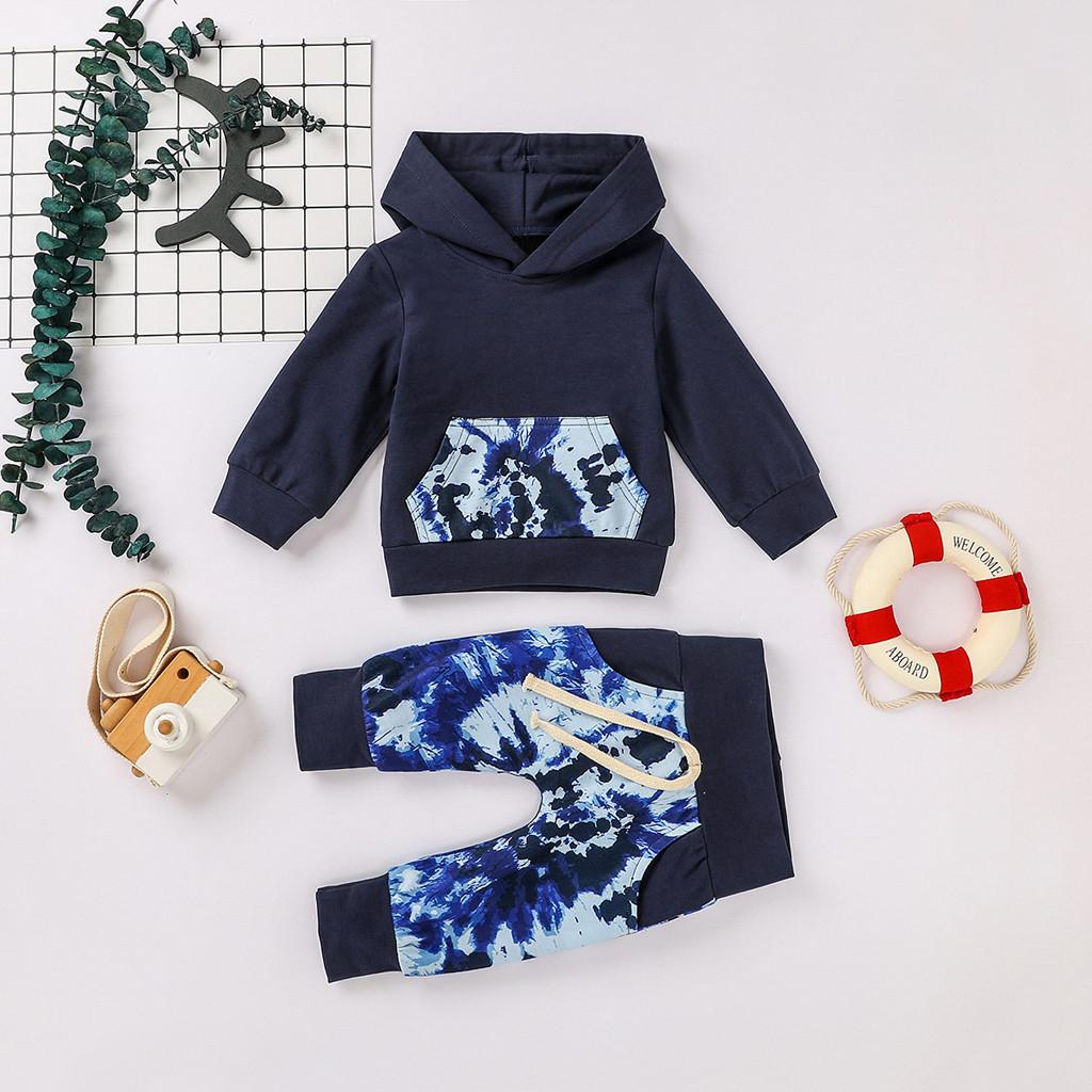 

Newborn Infant Baby Boy Tie-Dyed Print Hooded Tops Sweatshirt Pants Outfits Set Sagit