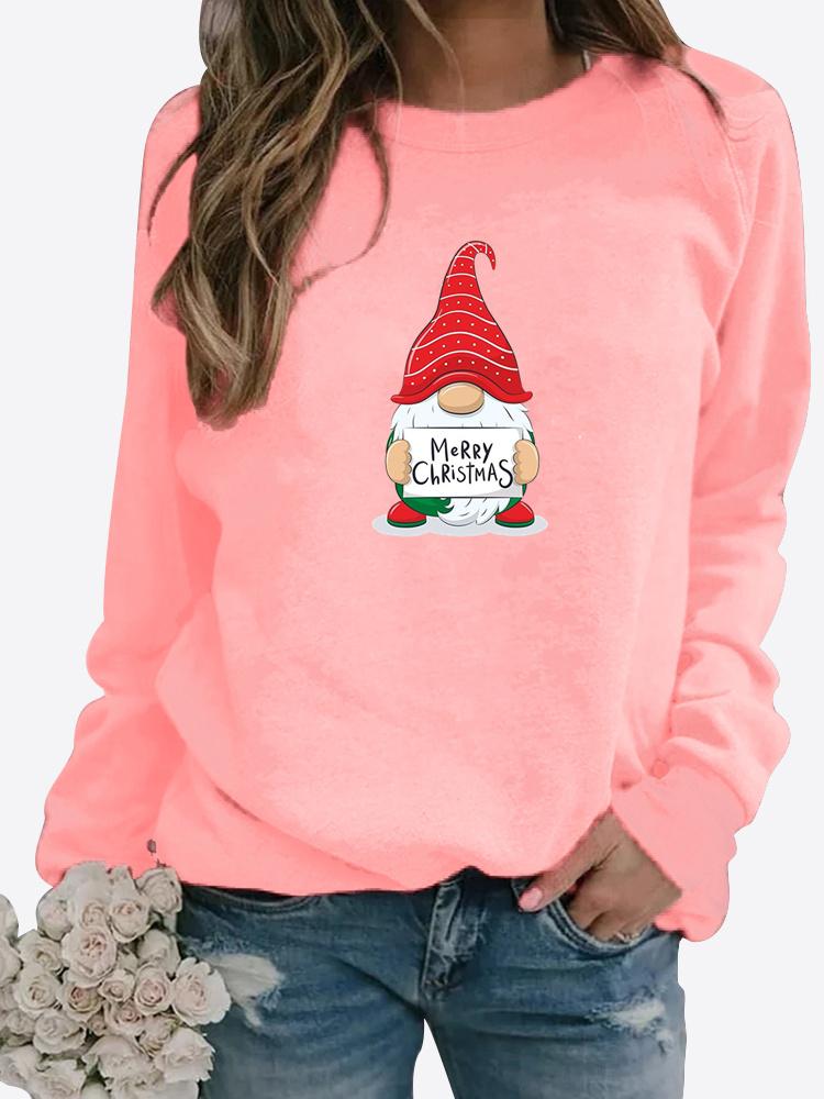 Autumn and Winter Women's Christmas Theme Printing Sweater Round Neck Long Sleeve Casual Sweatshirt Plus Size Top