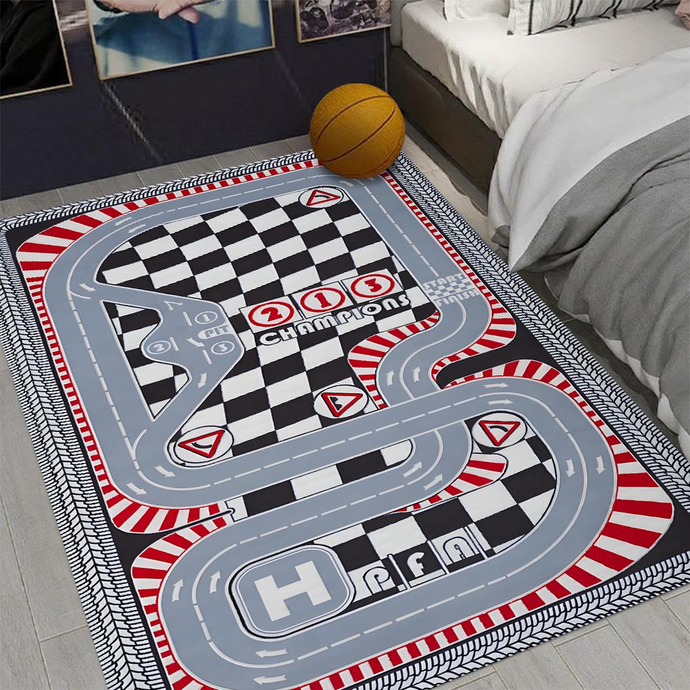Toy Car Race Track Rug Carpet for Boy's Room Man's Cave Game Room E-sports Room Carpet Nursery Living Room Children Play Mat