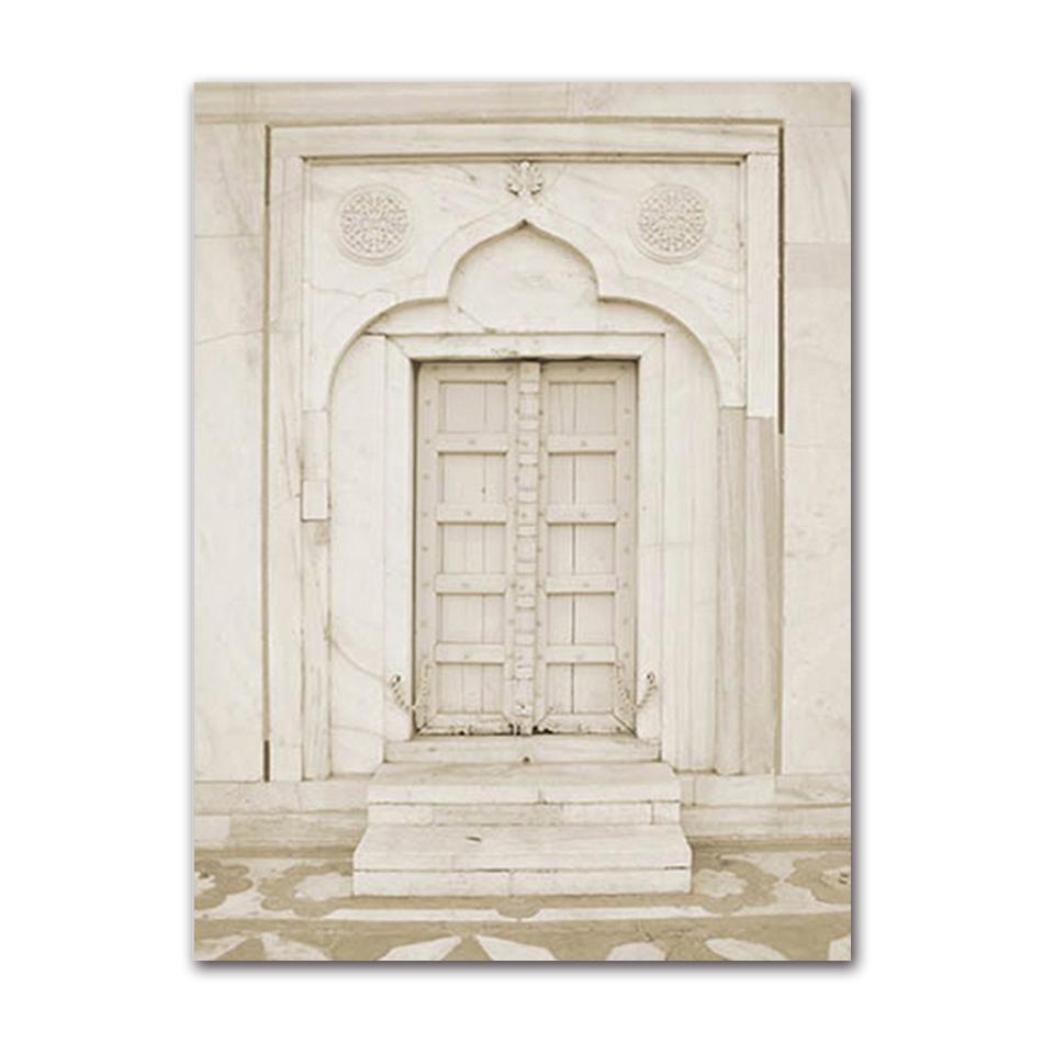 Islamitische beige poster landschap canvas print moskee Marokko deur muur kunst schilderij Bohemen foto moderne huis kamer decoratie
