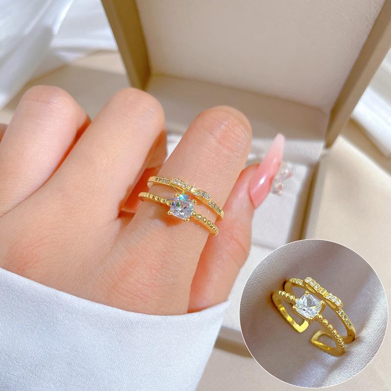 Real Gold Bow Full Diamond Ring Opening Adjustable Simple Jewelry Japanese Ring Couple Ring