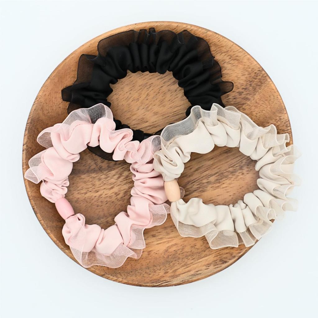 Set of 6 Small Scrunchie Hair Ties Hair Accessories with Cute Sheer Frills and High Elasticity for Adults and Perfect for Updos and Small Scrunchie