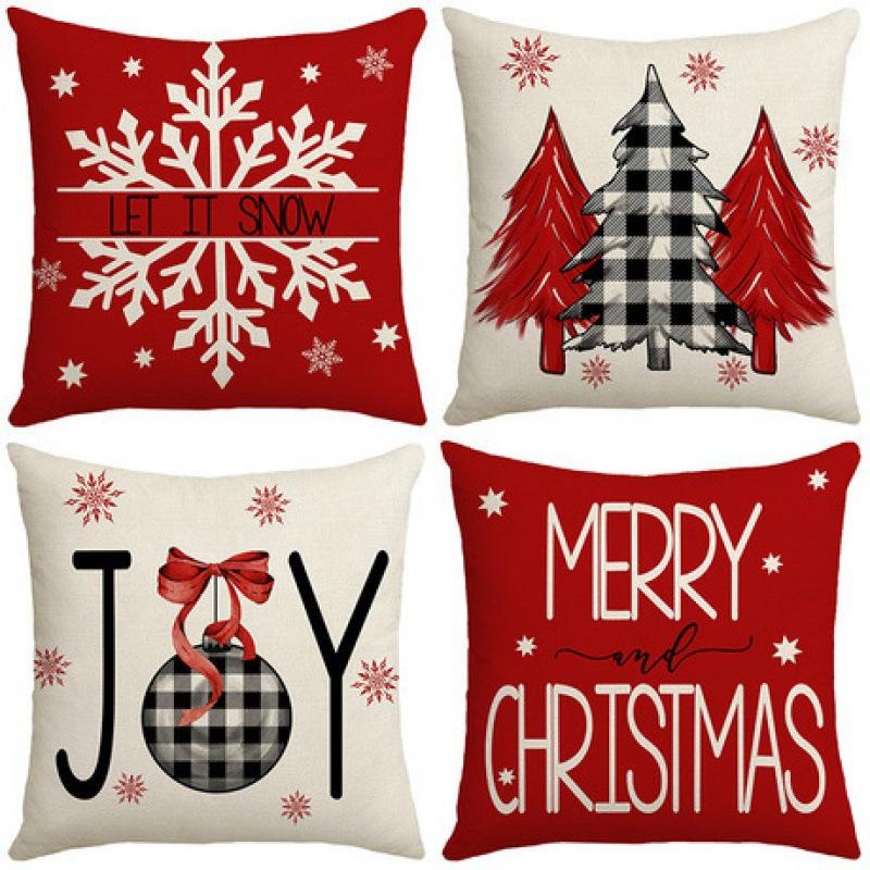 Weihnachts-Dekokissenbezug Leinen Festliches Weihnachtsthema Elch Schneeflocke Rückenlehne Wohnzimmer Sofa Dekoration Kissen Kissenbezug