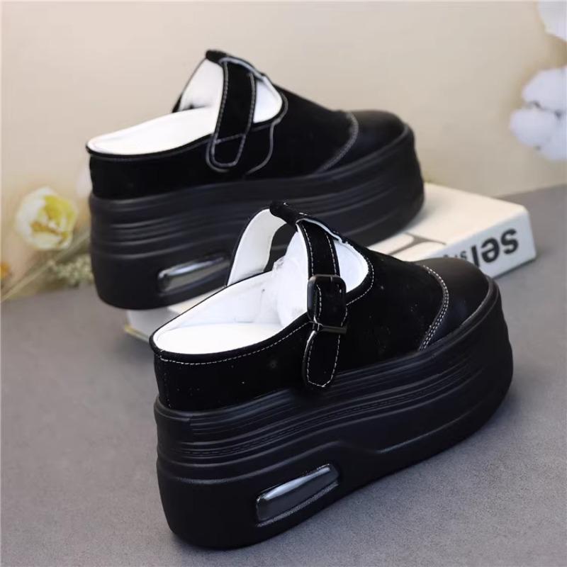 

Модные 12 см Натуральная кожа Модные увеличивающие рост Женские туфли на платформе и танкетке Модные шлепанцы Женские слипоны Повседневная женская обувь 34 чёрный